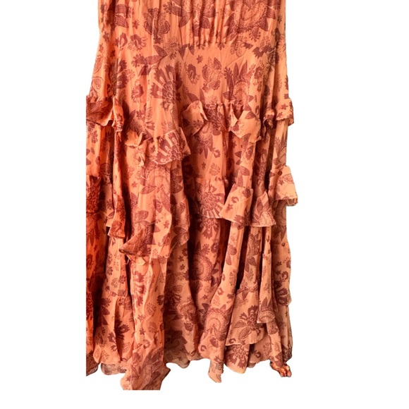 Ideology Ruffled Bohemian Style Brown and Orange Cairo Long Skirt - Picture 5 of 9